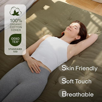 ZonLi Japanese Floor Futon Mattress King Size 80"x 76", 100% Cotton Cover 2.5'' Thicken Tatami Mattress, Foldable Sleeping Pad, Portable Dormitory Tatami Mat, Roll Up Floor Lounger Bed for Adult