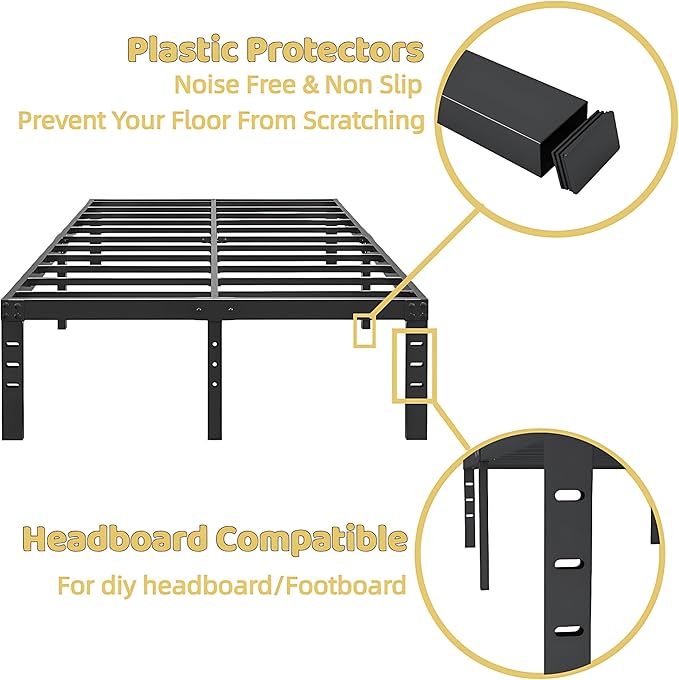 ALDRICH Metal King Size Bed Frame - 16 Inch Tall Black Basic Steel Slats Platform, Easy Assembly Heavy Duty Noise Free Bedframes, No Box Spring Needed