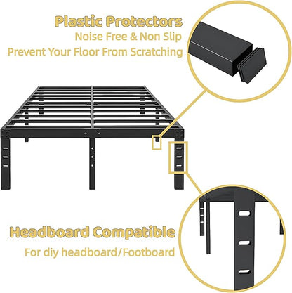 ALDRICH Metal Full Size Bed Frame - 16 Inch Tall Black Basic Steel Slats Platform, Easy Assembly Heavy Duty Noise Free Bedframes, No Box Spring Needed