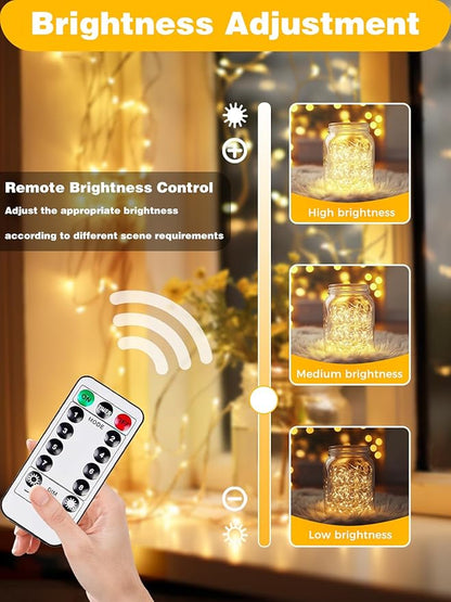 3 Pack 60LED Christmas Battery Operated Fairy Lights with Remote, 8 Modes String Lights with Timer, Dimmable, Memory Function, Waterproof Twinkle Lights for Outdoor Indoor Christmas Decor(Warm White)