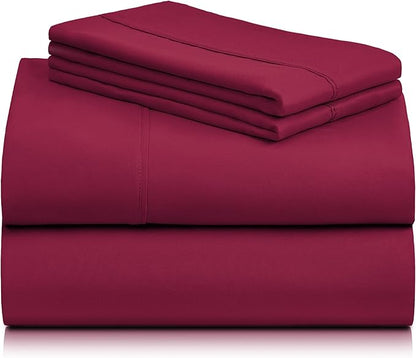 LuxClub 4 PC Queen Sheet Set, Breathable Luxury Bed Sheets, Deep Pockets Wrinkle Free Cooling Sheets Machine Washable Hotel Bedding Silky Soft - Burgundy Queen