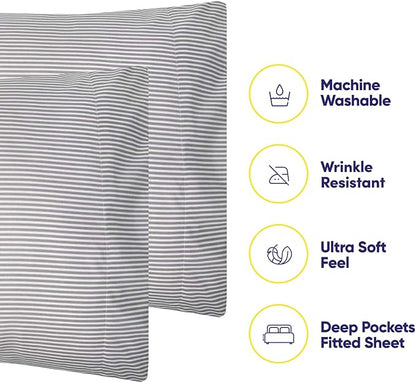 Twin Size Bed Sheets - 4 Piece 1500 Supreme Collection Fine Brushed Microfiber Deep Pocket Twin Sheet Set Bedding - 1 EXTRA PILLOW CASES, GREAT VALUE, Twin, Classic Stripe Gray