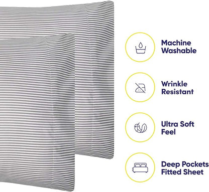 Queen Sheets Stripe Grey - 6 Piece 1500 Supreme Collection Fine Brushed Microfiber Deep Pocket Queen Sheet Set Bedding - 2 Extra Pillow Cases, Great Value, Queen, Classic Stripe Gray