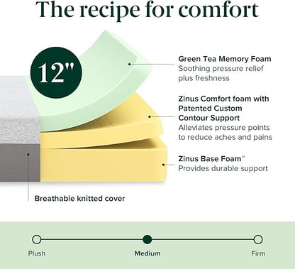 ZINUS 12 Inch Ultima Memory Foam Mattress [New Version], King, Fiberglass Free, Medium Firm Feel, Breathable Airflow Memory Foam, Certified Safe Foams & Fabric, Mattress in A Box