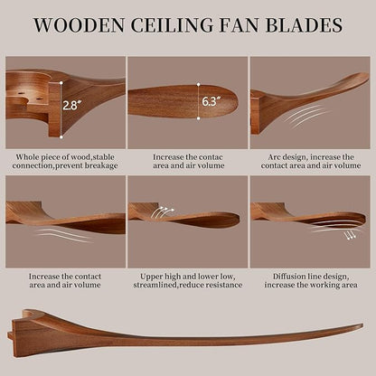 Obabala Ceiling Fans with Lights and Remote, 70inch Outdoor Ceiling Fan 3 Solid Wood Blades Fan with 3 Downrods for Patios, Modern Ceiling Fan with Noiseless Reversible DC Motor (Solid Wood, 70in)