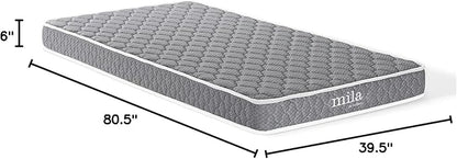 Modway Mila 6” Twin XL Mattress - Firm 6 Inch Twin XL Mattress - 10-Year Warranty White