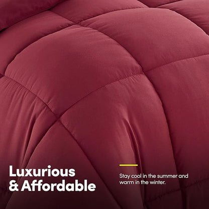 Sweet Home Collection 7 Piece Comforter Set Bag Solid Color All Season Soft Down Alternative Blanket & Luxurious Microfiber Bed Sheets, Burgundy, Twin XL