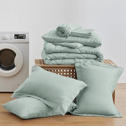Love's cabin Queen Comforter Set Aqua, 7 Pieces Queen Bed in a Bag, All Season Bedding Sets with 1 Comforter, 1 Flat Sheet, 1 Fitted Sheet, 2 Pillowcase and 2 Pillow Sham