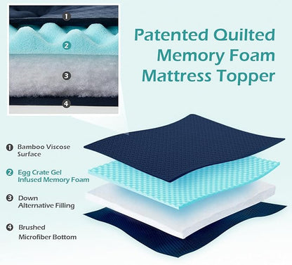 Hansleep College Dorm Twin XL Mattress Topper Viscose Derived from Bamboo, Memory Foam Pillow Top Mattress Topper Twin XL, Breathable Mattress Pad for Back Pain Relief, 39" x 80", Navy Blue