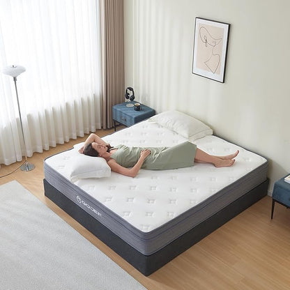 Full Size Mattress, 12 Inch Hybrid Mattress in a Box with Independent Pocket Spring - Zoned Support, Soft and Comfortable, Pressure Relief, Medium Firmness, CertiPUR-US Certified