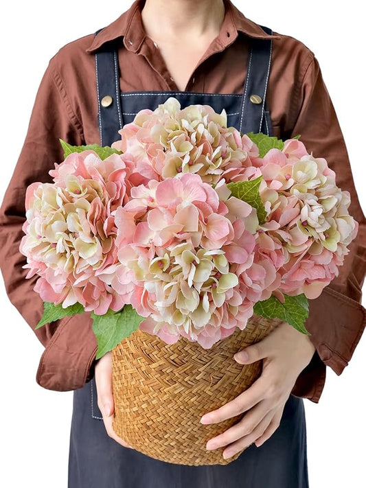 4PCS Lifelike Real Touch Artificial Hydrangeas, 21" Pink Hydrangea Artificial Flowers for Decoration, Faux Vintage Silk Fake Flowers for Bouquet Wedding Centerpieces Tables Party Outdoor Home