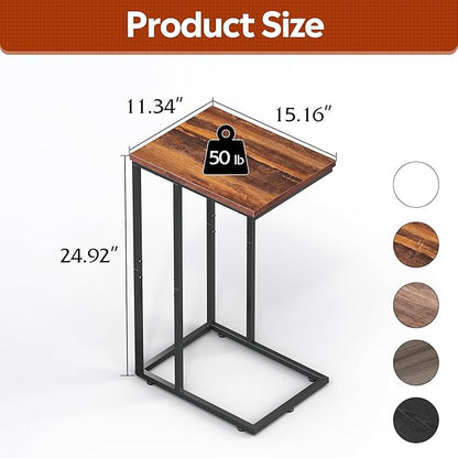 WLIVE Side Table, C Shaped End Table for Couch, Sofa and Bed, Large Desktop C Table for Living Room, Bedroom, Retro Brown and Black
