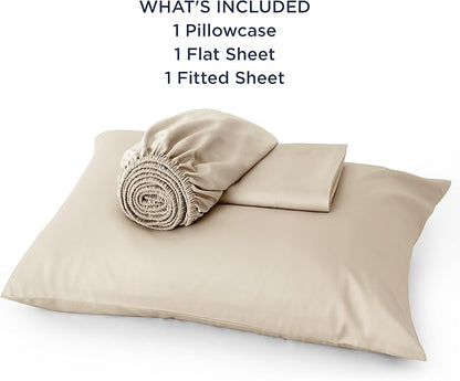 Bedsure Cooling Sheets Twin, Rayon Derived from Bamboo, Cooling Sheets, Breathable & Soft, Deep Pocket Up to 16 Inches, Hotel Luxury Silky Bedding for Hot Sleepers, Beige