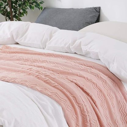 BOURINA Pink Throw Blanket 60x80 Inches Throw Textured Solid Soft Sofa Throw Couch Knitted Decorative Blanket