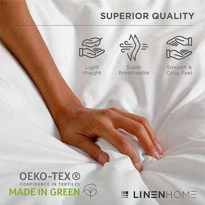 Linen Home 100% Cotton Percale Sheets Queen Size, Sand Shell, Deep Pocket, 4 Pieces Set - 1 Flat, 1 Deep Pocket Fitted Sheet and 2 Pillowcases, Crisp Cool and Strong Bed Linen