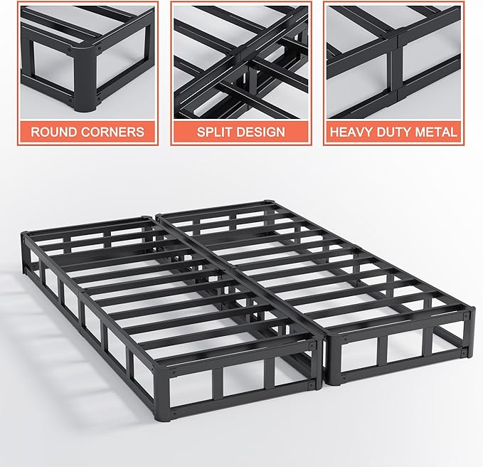 Split California King Box Spring 5 Inch, Low Profile Heavy Duty Metal Box Spring Cal King Size with Fabric Cover, Noise-Free, Quick Assembly
