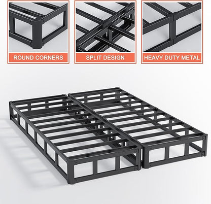 Split California King Box Spring 5 Inch, Low Profile Heavy Duty Metal Box Spring Cal King Size with Fabric Cover, Noise-Free, Quick Assembly