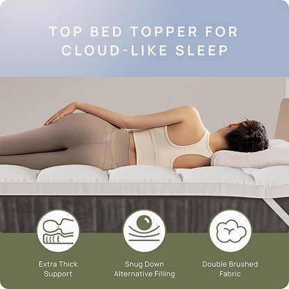 Extra Thick Fitted Mattress Topper - King Size | Soft & Cooling Pillow Top Mattress Pad & Protector | Bed Topper for Back Pain, Straps Stretch 6" to 22" Deep