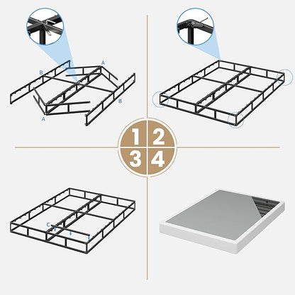 Queen Size Box Spring, 7 Inch Low Profile Metal Frame Mattress Foundation, Heavy Duty Boxspring with Cover, Easy Assembly, Noise Free, Non-Slip