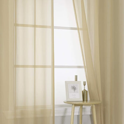 KEQIAOSUOCAI Taupe Sheer Curtains 84 inch Length - Sheer Home Decoration Window Coverings for Loft Narrow Window (54 Wide x 84-inch Long,2 Pack)
