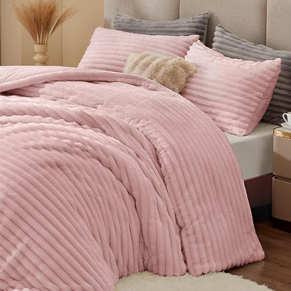 BEDELITE Fleece California King Comforter Set -Super Soft & Warm Fluffy Pink Bedding, Luxury Fuzzy Heavy Bed Set for Winter with 2 Pillow Cases