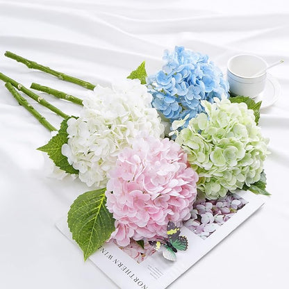 Waipfaru 21" Real Touch Blue Hydrangea Artificial Flowers with Long Stem & Leaves, Full Latex Faux Hydrangea Flowers for Home Decor Party Floral Arrangements Wedding Bouquets Centerpieces, 2Pcs
