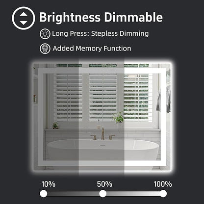 36"x 30" LED Bathroom Mirror with Lights, Smart Dimmable Vanity Mirrors for Wall, Anti-Fog, Dimmable, Backlit + Front Lit, Memory Shatterproof Smart Mirror for Bathroom (Horizontal/Vertical)