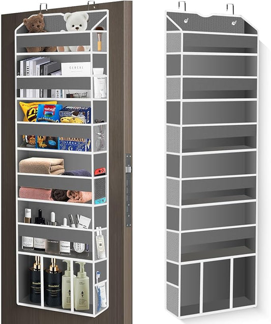 Over The Door Organizer Closet,6 Bins 12 Side Pockets,Hanging Organizer,Anti Tilt 50 lbs Load Organizers and Storage with Clear Window for Bedroom,Nursery,Rv,Bathroom,Camper(Grey)