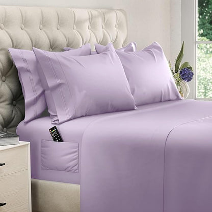 DREAMCARE King Size Sheets Set – 6 pcs Cooling Bed Sheets – up to 15” Deep Pocket King Sheet Set – 2500 Supreme Collection – Extra Soft 100% Brushed Microfiber Hotel Luxury with Side Pocket – Lavender