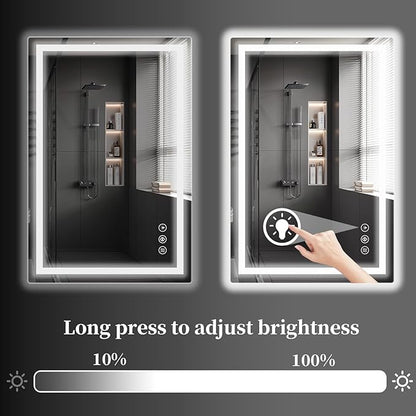 Koonmi 30x55 LED Bathroom Mirror, Backlit + Front Lit, LED Bathroom Mirror with Lights for Wall, 3 Colors, Anti-Fog, Dimmable Brightness, Tempered Glass