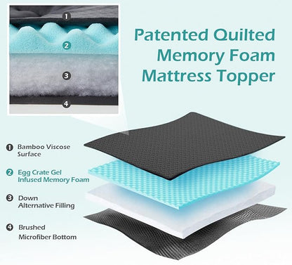 Hansleep Queen Mattress Topper Viscose Derived from Bamboo, Memory Foam Pillow Top Mattress Topper Queen with Deep Pocket, Breathable Mattress Pad for Back Pain Relief, 60" x80", Charcoal Grey