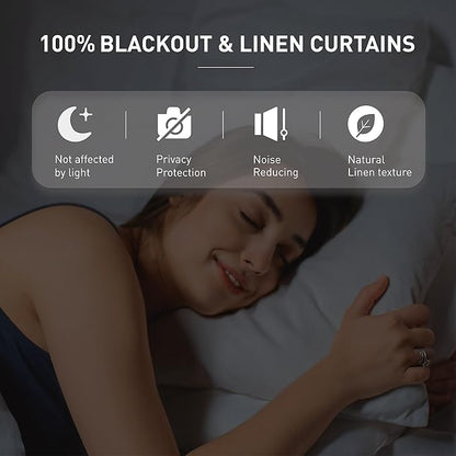 KangBang 100% Blackout Linen Curtains 90 Inches Long, Black Out Linen Curtains for Living Room 2 Panels, Back Tab/Rod Pocket/Hook Belt Thermal Insulated Drapes, Farmhouse Luxury Burlap Drapes, W52xL90