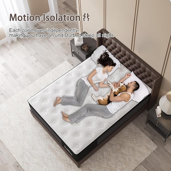 King Mattress, 14 Inch Hybrid Mattresses Eurotop with Gel Memory Foam,Motion Isolation Individually Wrapped Pocket Coils Breathable Comfort Soft Pressure Relief 100 Night Trial