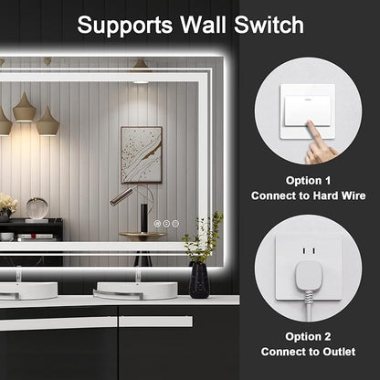 LED Bathroom Mirror, 28"x36" with Front and Backlit, Anti-Fog, Bathroom Vanity Mirror for Wall, Memory Function, Stepless Dimmable, Tempered Glass (Horizontal/Vertical)