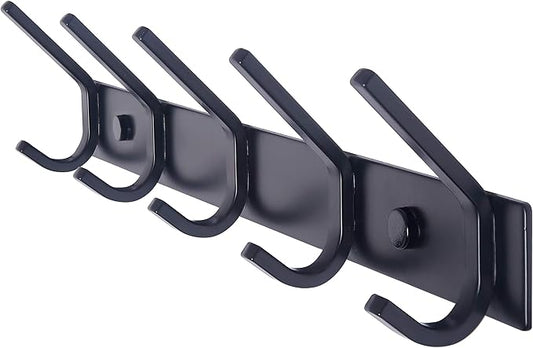 WEBI Coat Rack Wall Mounted,5 Coat Hooks for Hanging Coats,Heavy Duty Metal Double Hook Rack Hook Rail Wall Coat Rack with Hooks Coat Hanger Wall Mount for Clothes Entryway Jacket,Black