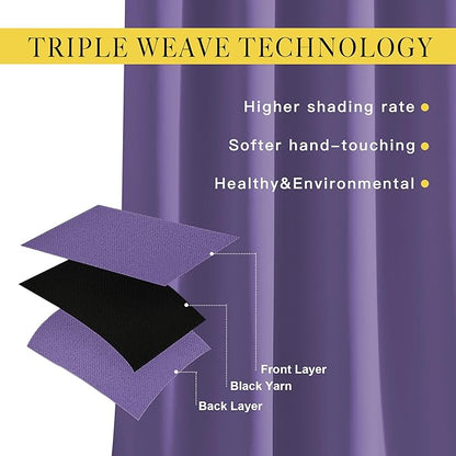 NICETOWN Blackout Lilac Purple Curtains 84 inches Long, Grommet Room Darkening Thermal Insulated Sound Dampening Window Treatments for Bedroom/Home Office, 2 Panels, W46 x L84