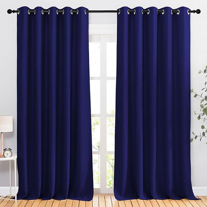 NICETOWN Bedroom Blackout 110 inch Curtains for Sliding Glass Door, Grommet Thermal Insulated Solid Window Treatments Sound Reducing for Living Room, W66 x L110, Navy Blue, Set of 2