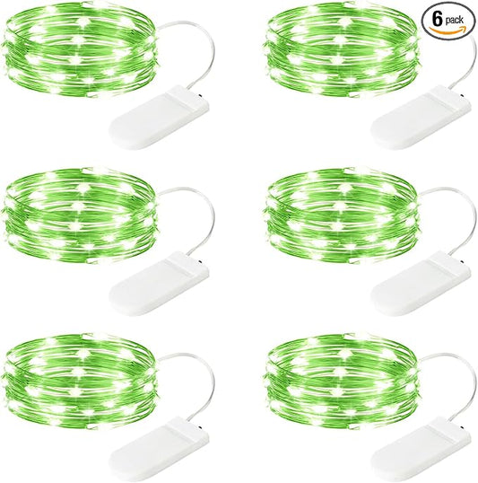 6 Pack LED Fairy Lights 7ft Battery Powered Waterproof Silver Wire 20 Led Mini String Mason Jar Lights for DIY Wedding Party Bedroom Patio Easter Christmas (Green)