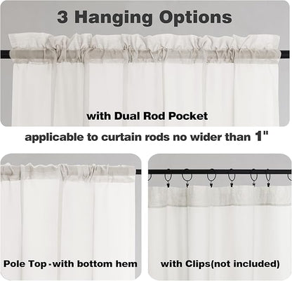 Chyhomenyc Sheer Ivory Valances for Windows 2 Pack, Small Window Curtains for Living Room Bathroom Cafe Laundry Basement, Modern Top Dual Rod Pocket Voile Curtain, 42W x 18L inches, Ivory