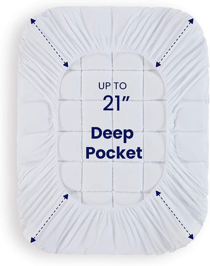 SLEEP ZONE Queen Size Cotton Mattress Pad, Machine Washable Mattress Protector Cover, Soft Cotton Top Cooling Mattress Topper Fits 8-21 inch Deep Pocket, Queen