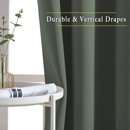NICETOWN Blackout Bedroom Curtains 66 inches Long, Grommet Light Reducing Thermal Window Treatments Solid Room Darkening for Living Room, Set of 2, W66 x L66, Dark Mallard