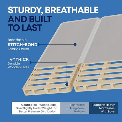 Greaton, Box Spring Bed Base Full Size, 4-Inch Wood Mattress Foundation – Amish Made in USA – Quiet Noise Free, 2-Pieces Under Mattress-Support BoxSpring, Fully Assembled, White