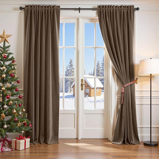 Lazzzy Velvet Blackout Curtains Thermal Insulated Room Window Drapes Super Soft Luxury Curtains for Living Room Bedroom Rod Pocket 2 Panels, Truffle, 52" W x 96" L