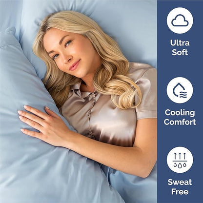 Split King 7 Piece Sheet Set - Comfy Breathable & Cooling - Soft Hotel Luxury Bedding Set with 8-16 Inch Deep Pockets - 1 Flat & 2 Fitted Sheet & 4 Pillowcases - Wrinkle Free & Easy Care - Sky Blue