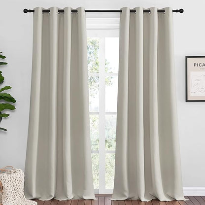 NICETOWN Natural Room Darkening Curtains 120" Long for Boho Farmhouse Home Decoration, 55" Wide, Set of 2, Window Treatment Total Privacy Drape Panels for Bedroom Living Room