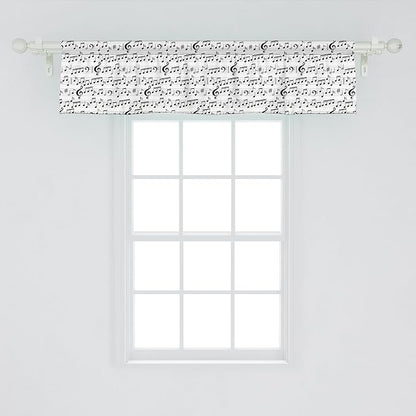 Ambesonne Music Window Valance, Abstract Style Professional Pattern Notes and Clef Sheet Play Writing Print, Curtain Valance for Kitchen Bedroom Decor with Rod Pocket, 54" X 12", Black White