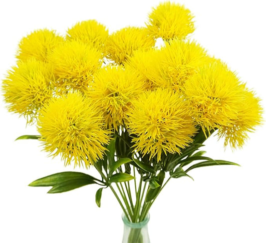 Uieke 10 Pcs Dandelion Artificial Flowers Yellow Flowers Fake Plants Flower Bouquet Plastic Flowers for Home DIY Decoration Wedding Decor