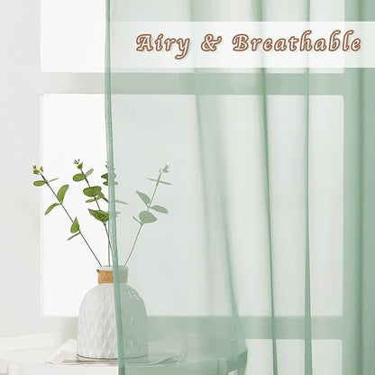 NICETOWN Sheer Curtains for Bedroom Windows, Grommet Top Voile Sheer Country Style Curtain Drapes Light and Airy Drapes for Children Room/Nursery, Sage Green, W54 x L63, 1 Pair