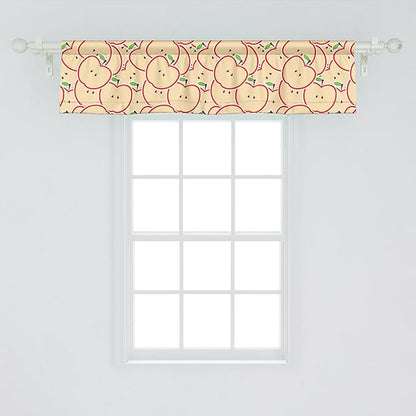 Ambesonne Fruits Window Valance, Modern Illustration Fruit from Abstract Cartoon Drawing Outline Look, Curtain Valance for Kitchen Bedroom Decor with Rod Pocket, 54" X 12", Apple Green Beige and Red