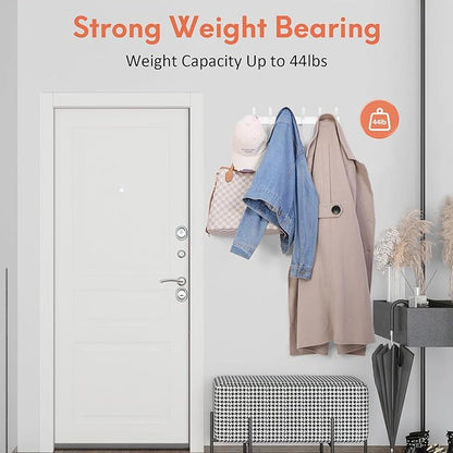 Coat Rack Wall Mount, Coat Hook Wall Mount, Wall Hooks for Hanging, Hat Rack for Walls, Coats Hanger with 12 Hook, Towel Hooks for Bathrooms (2 Pack, White)
